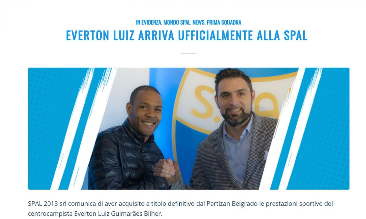 Spal, UFFICIALE: ecco Everton Luiz, ha firmato fino al 2020