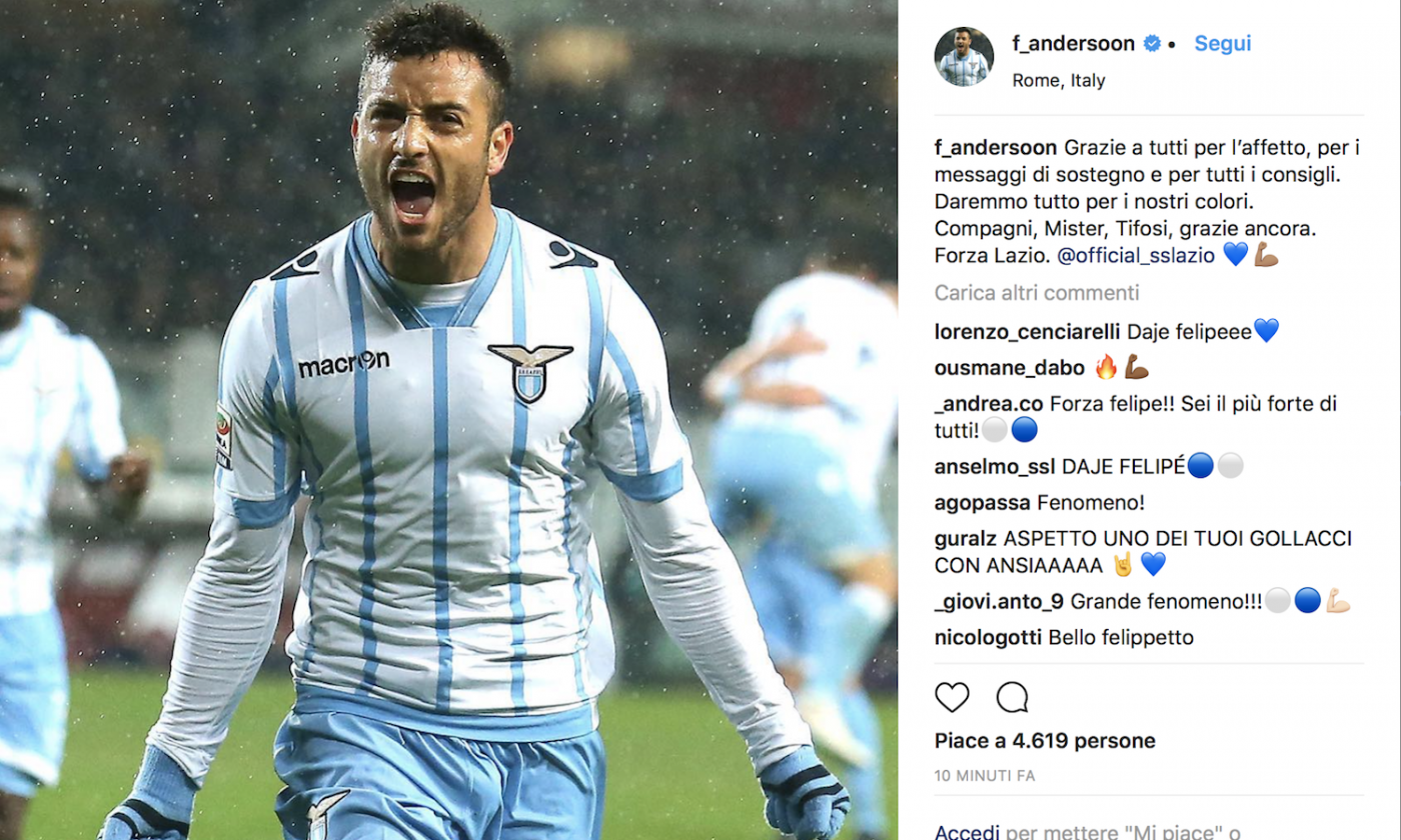 Felipe Anderson si scusa: 'Grazie al mister e a tutti per l'affetto, forza Lazio'