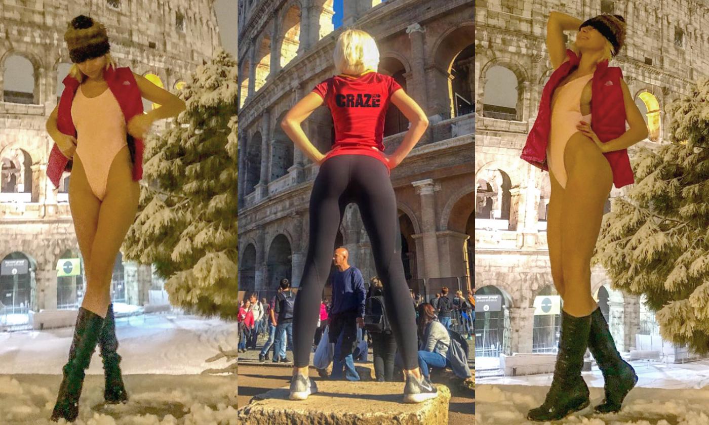 Burian 'congela' il calcio italiano ma non Anastasiya: in costume al Colosseo