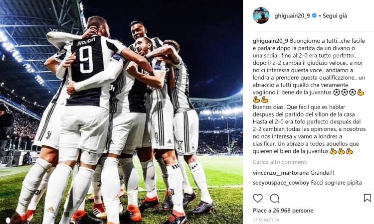 Higuain: 'Dal divano è facile parlare'
