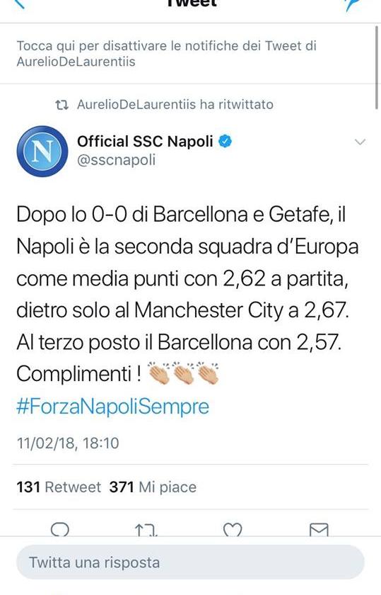 Gaffe su Twitter: il Napoli 'cancella' la Juve