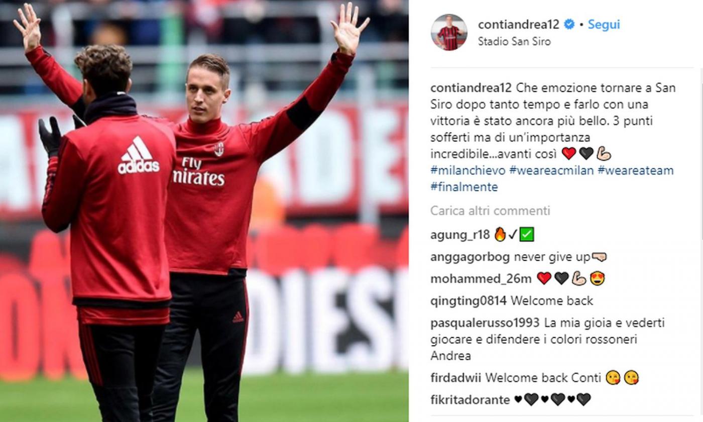 AC Milan: Conti shares social media message after injury comeback