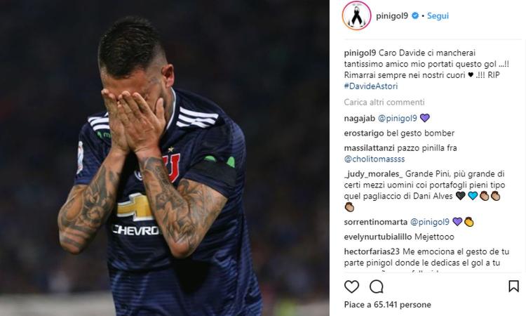 Cagliari, l'ex Pinilla segna e dedica il gol ad Astori: 'Portati questo gol!' FOTO