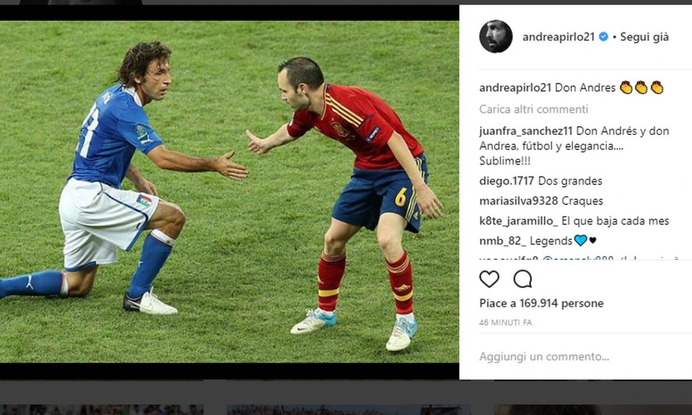 Pirlo saluta Iniesta: 'Applausi, don Andres' FOTO