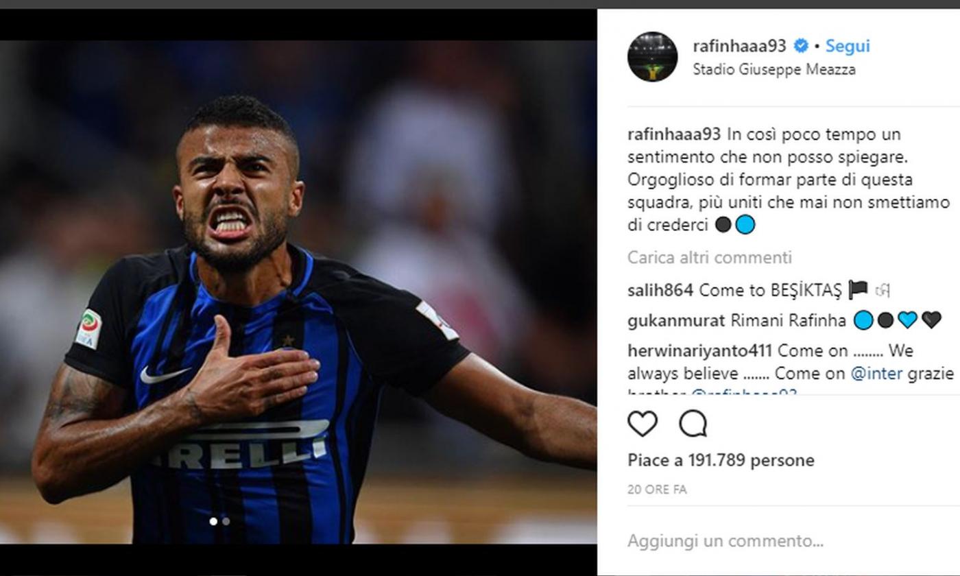 Inter, parole d'amore di Rafinha: 'Un sentimento che non posso spiegare'