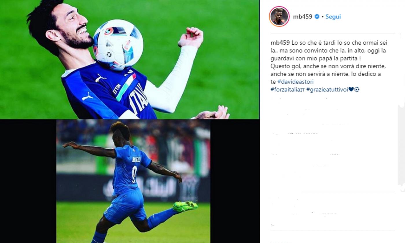 Balotelli dedica il gol ad Astori: 'Hai visto la partita da lassù con mio papà'