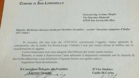 Sindaco San Lorenzello: 'Festa della Juve in centro? Non si fa, sono liquame'