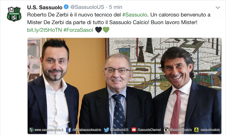 Sassuolo, UFFICIALE: è De Zerbi il nuovo allenatore