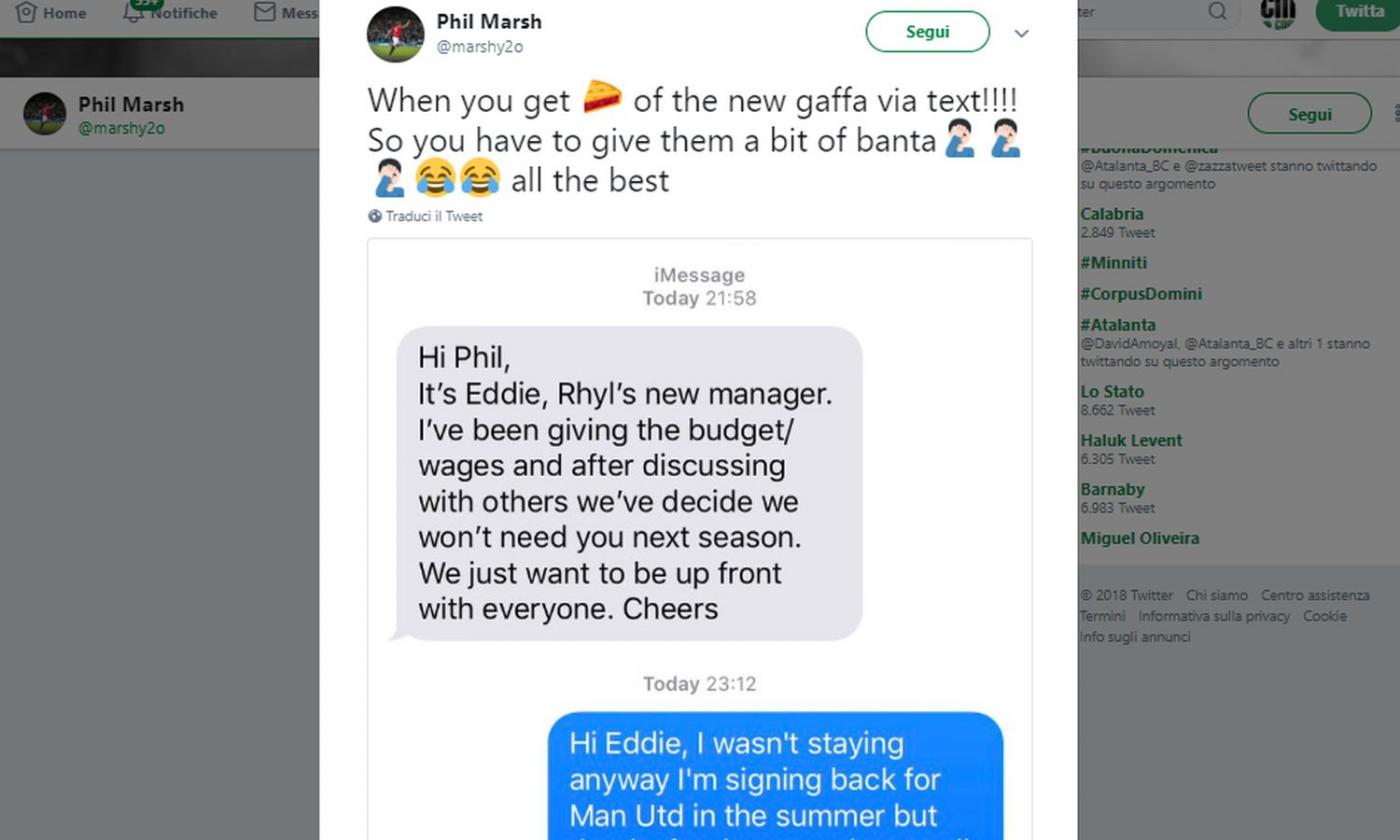 Il club lo caccia via sms, ex United risponde e pubblica i messaggi sul web: 'Livello bassissimo, che tristezza!'