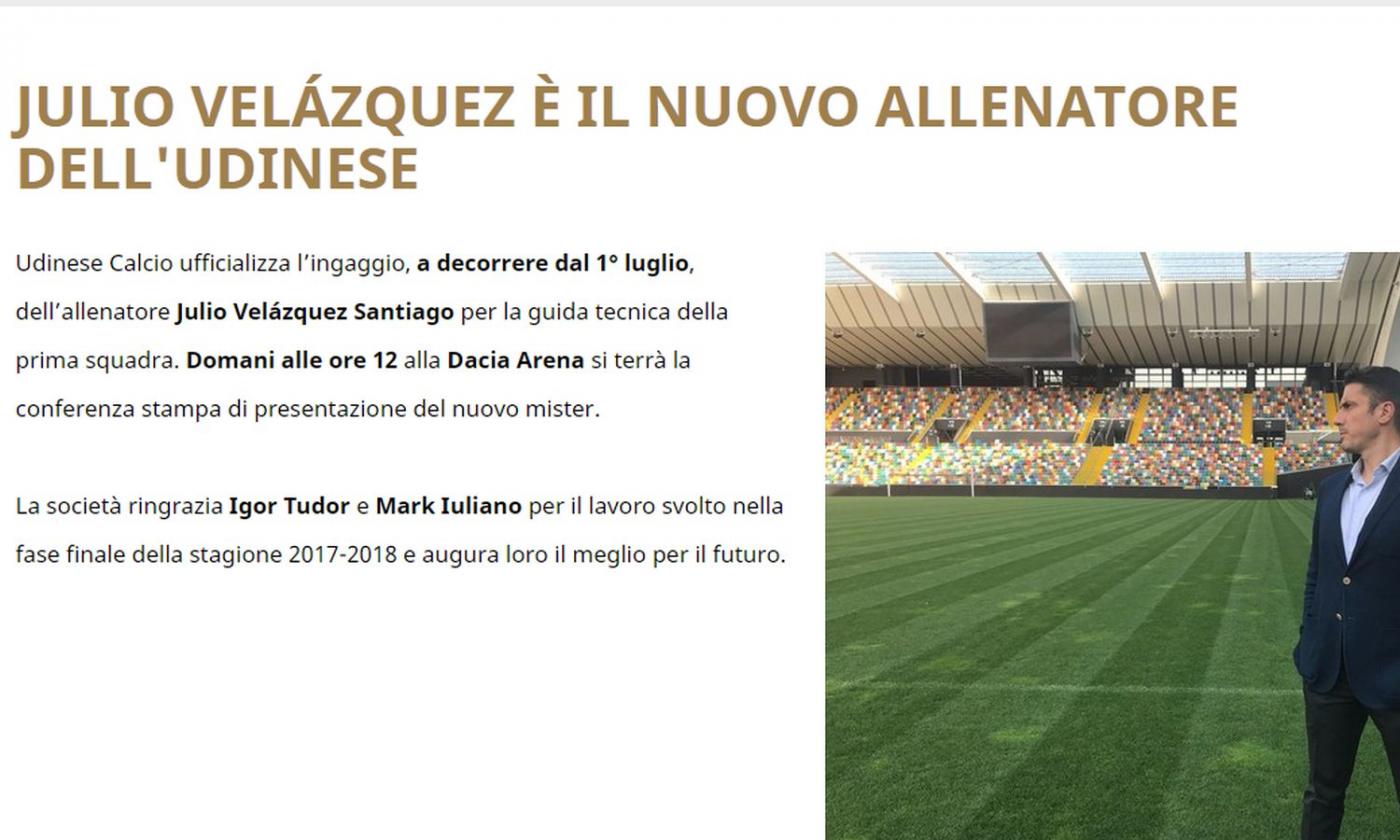 Official: Udinese appoint Velazquez as new coach