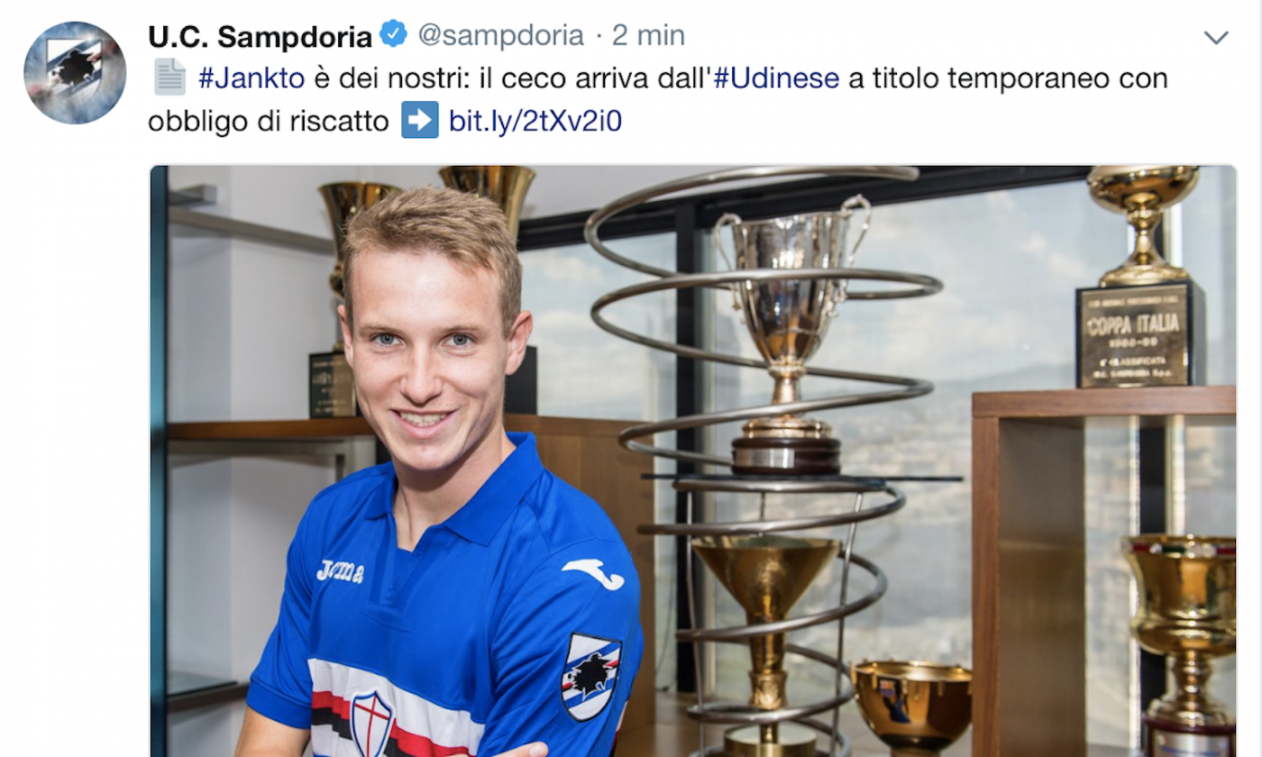 Sampdoria, UFFICIALE: arriva Jankto in prestito con obbligo di riscatto