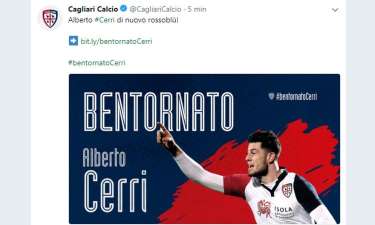 Cerri al Cagliari: 'Barella e Cragno tra i primi a chiamarmi'