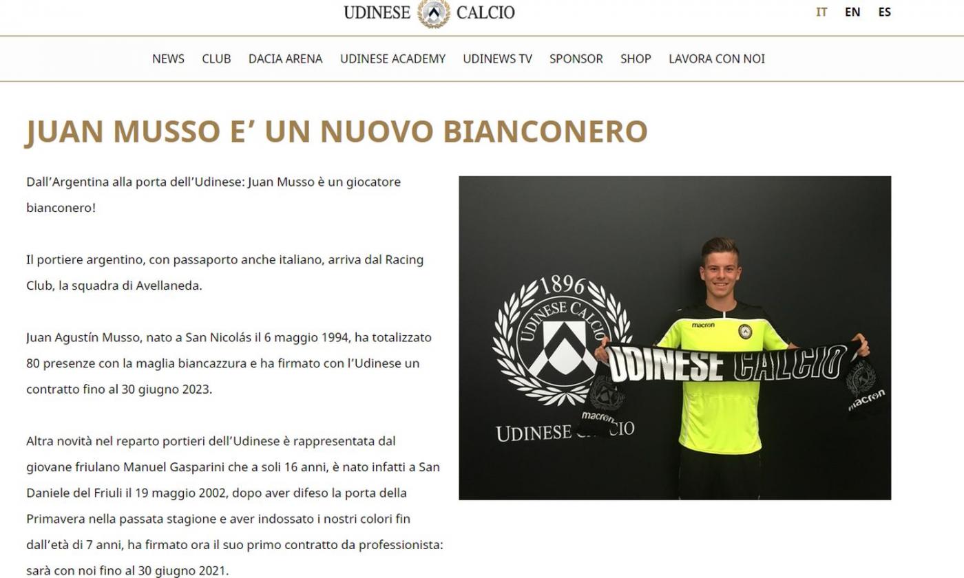 Convocati Udinese: ecco Musso e D'Alessandro