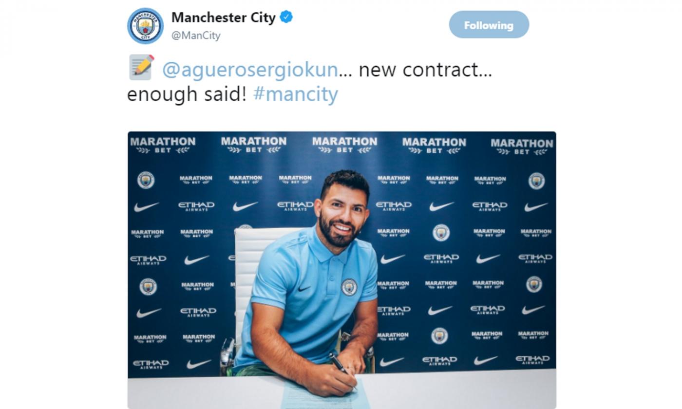 Man City, Aguero dopo il rinnovo: 'Speriamo di restare per 10 anni'