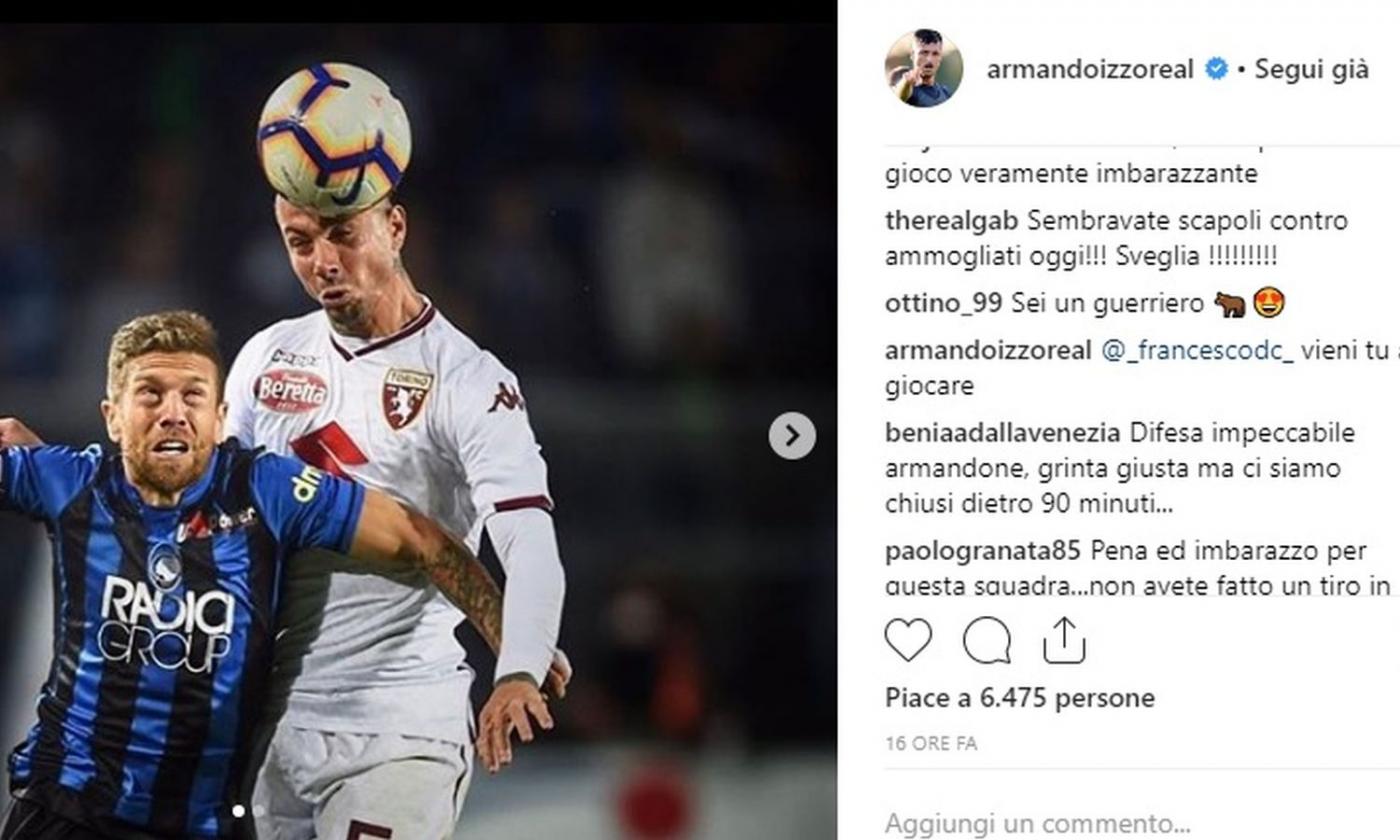 Torino, battibecco tra Izzo e un tifoso su Instagram: 'Vieni tu a giocare' FOTO