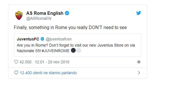 La Roma su Twitter sfotte lo store della Juve nella capitale: ecco come FOTO