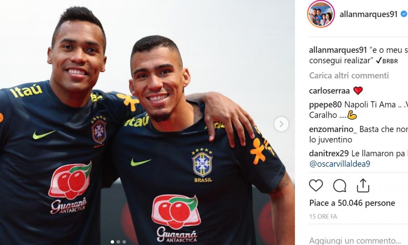 Napoli, Allan in FOTO con Alex Sandro. I tifosi: 'Ti infetta, sporco juventino'