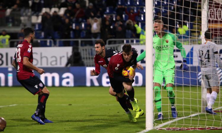 La Roma si butta via ancora: da 2-0 a 2-2 contro il Cagliari in nove