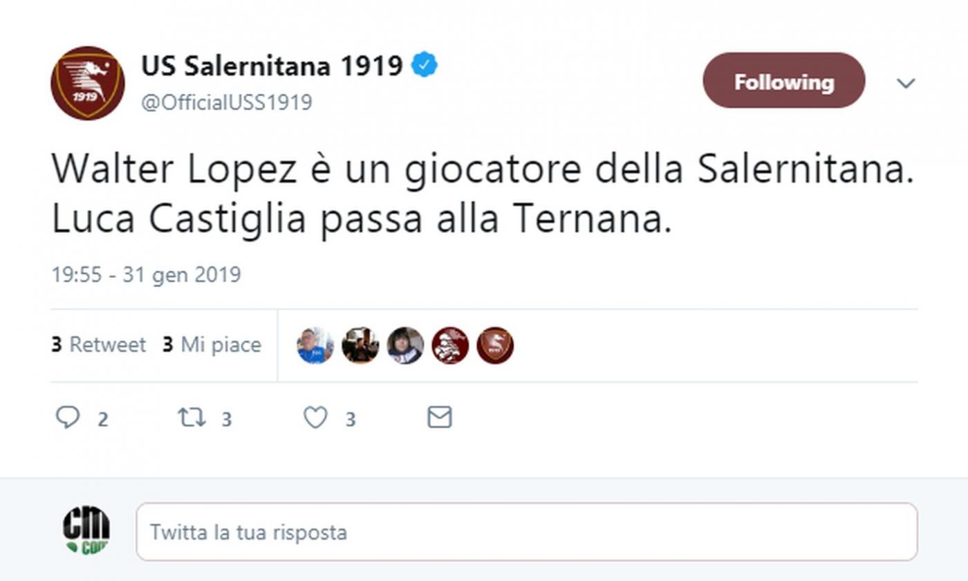 Salernitana, UFFICIALE: Lopez dalla Ternana, dove va Castiglia