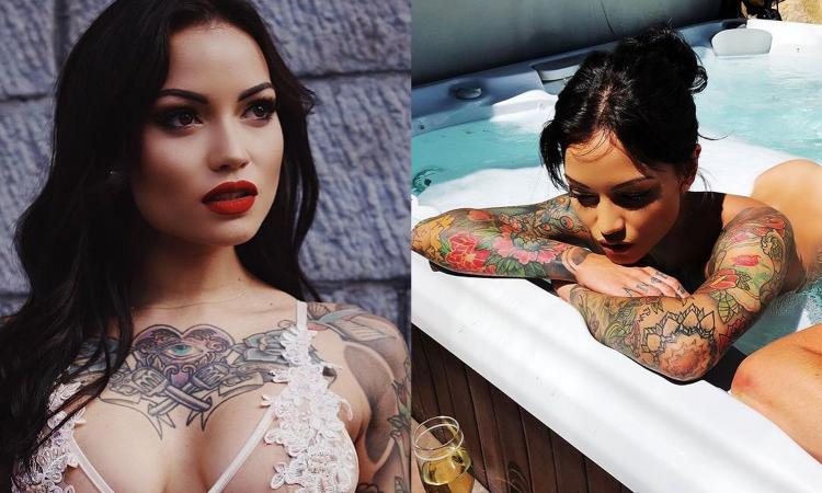 Kayla la provocatrice: armi, tatuaggi, fuoco e scatti hot in piscina! FOTO
