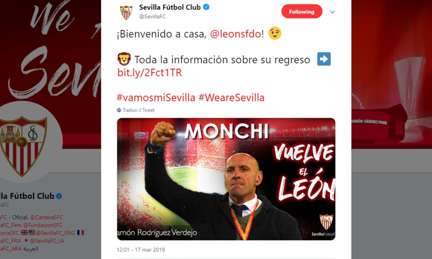 Siviglia, UFFICIALE: torna Monchi