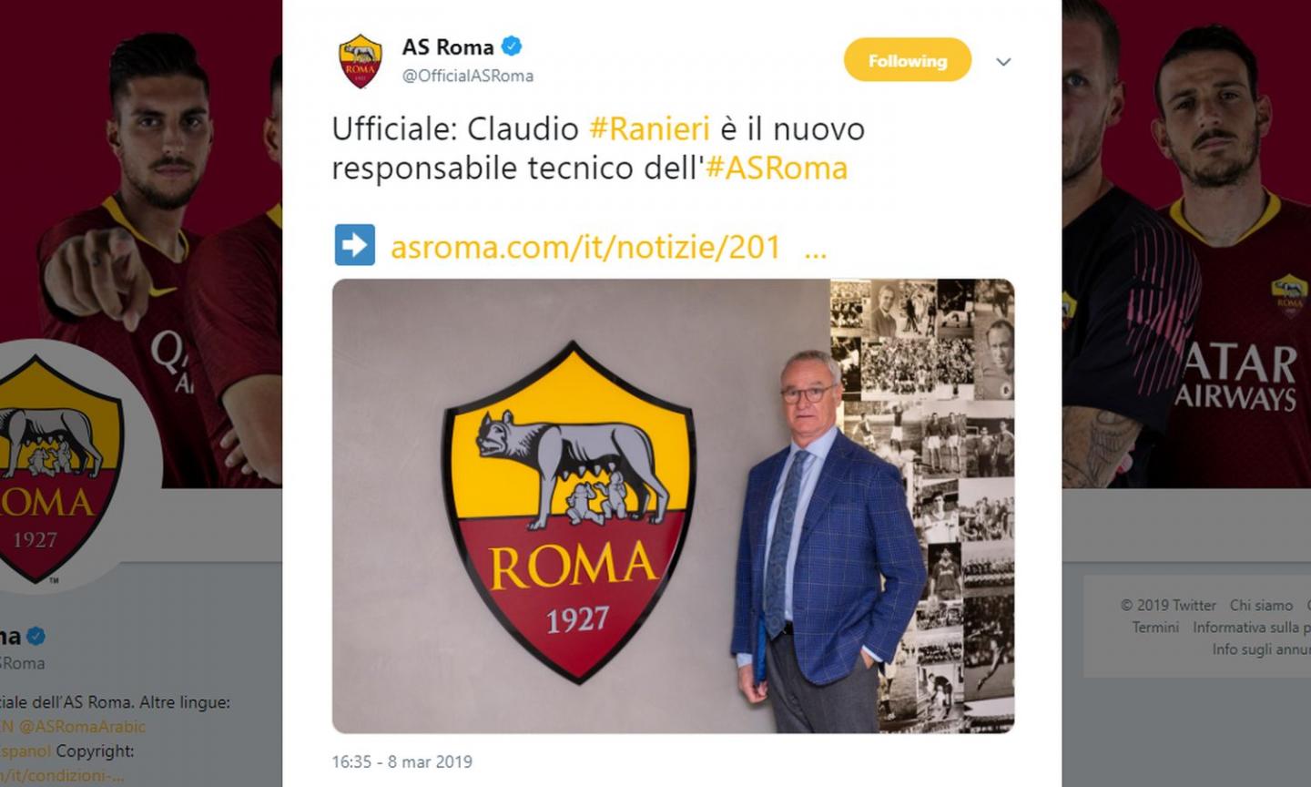 Ranieri: 'Sono tornato a casa, impossibile dire no alla Roma'