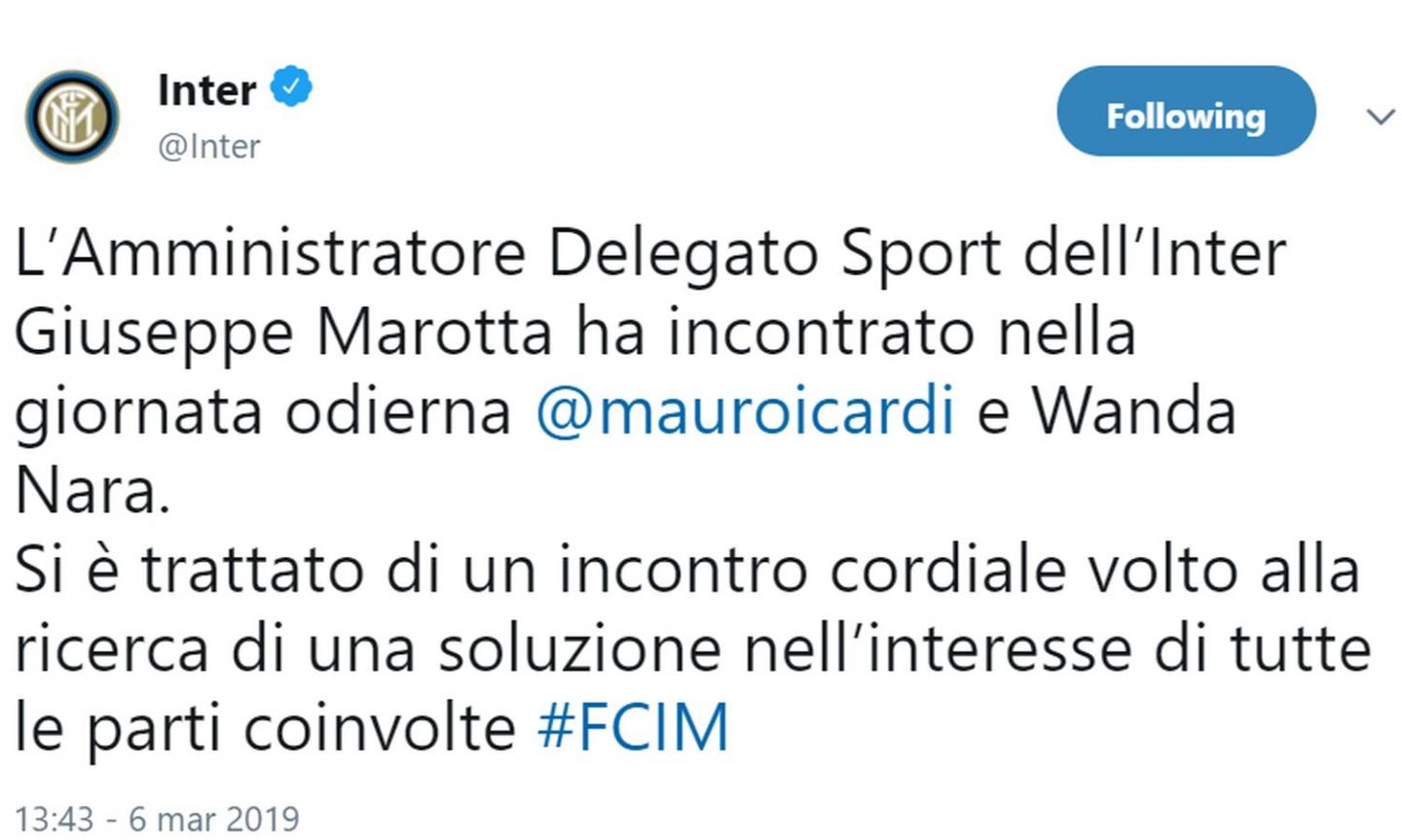 INTER, MAROTTA VEDE ICARDI E WANDA: 'Incontro cordiale per una soluzione nell'interesse di tutti'