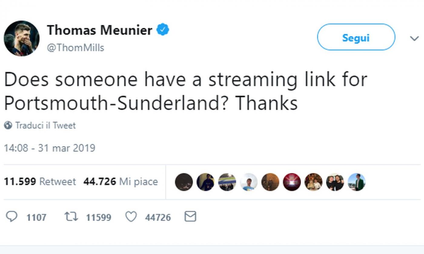 Meunier, richiesta illegale su Twitter: 'Portsmouth-Sunderland in streaming?'