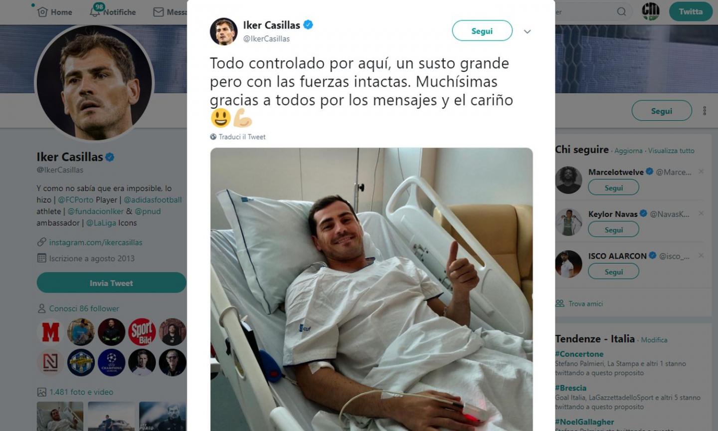 Porto, Casillas rassicura: 'Tutto sotto controllo, solo un grande spavento'