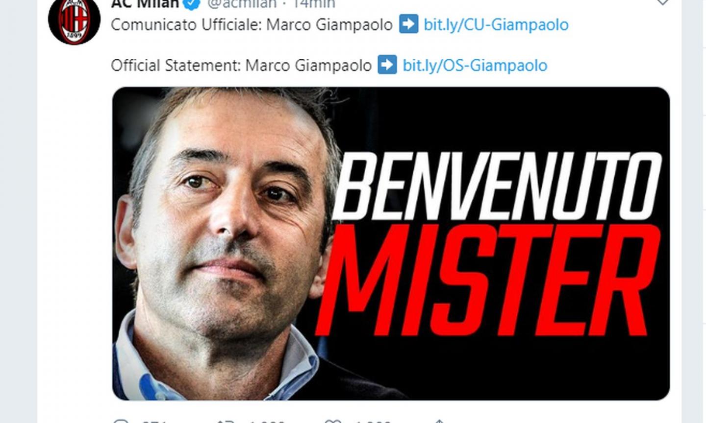 Official: AC Milan announce Giampaolo as their new manager