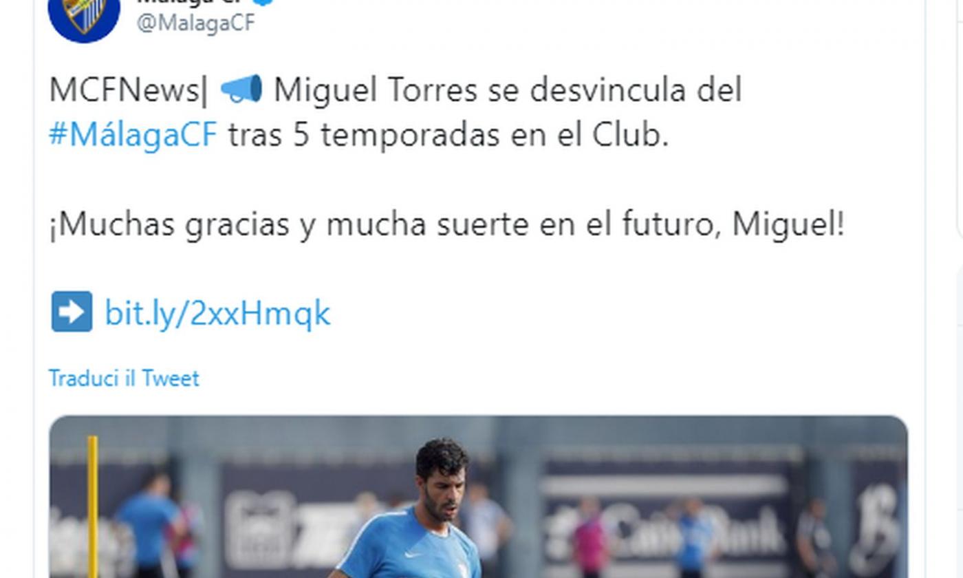 Malaga, UFFICIALE: Miguel Torres lascia dopo cinque stagioni