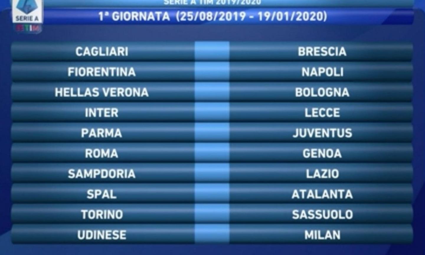 Calendario: Sarri sfida il Napoli alla 2ª, c'è anche Lazio-Roma. Milan-Inter alla 4ª, Inter-Juve alla 7ª, Juve-Milan alla 12ª