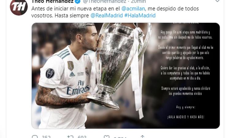 Milan, Theo Hernandez saluta il Real Madrid: 'Sempre riconoscente'