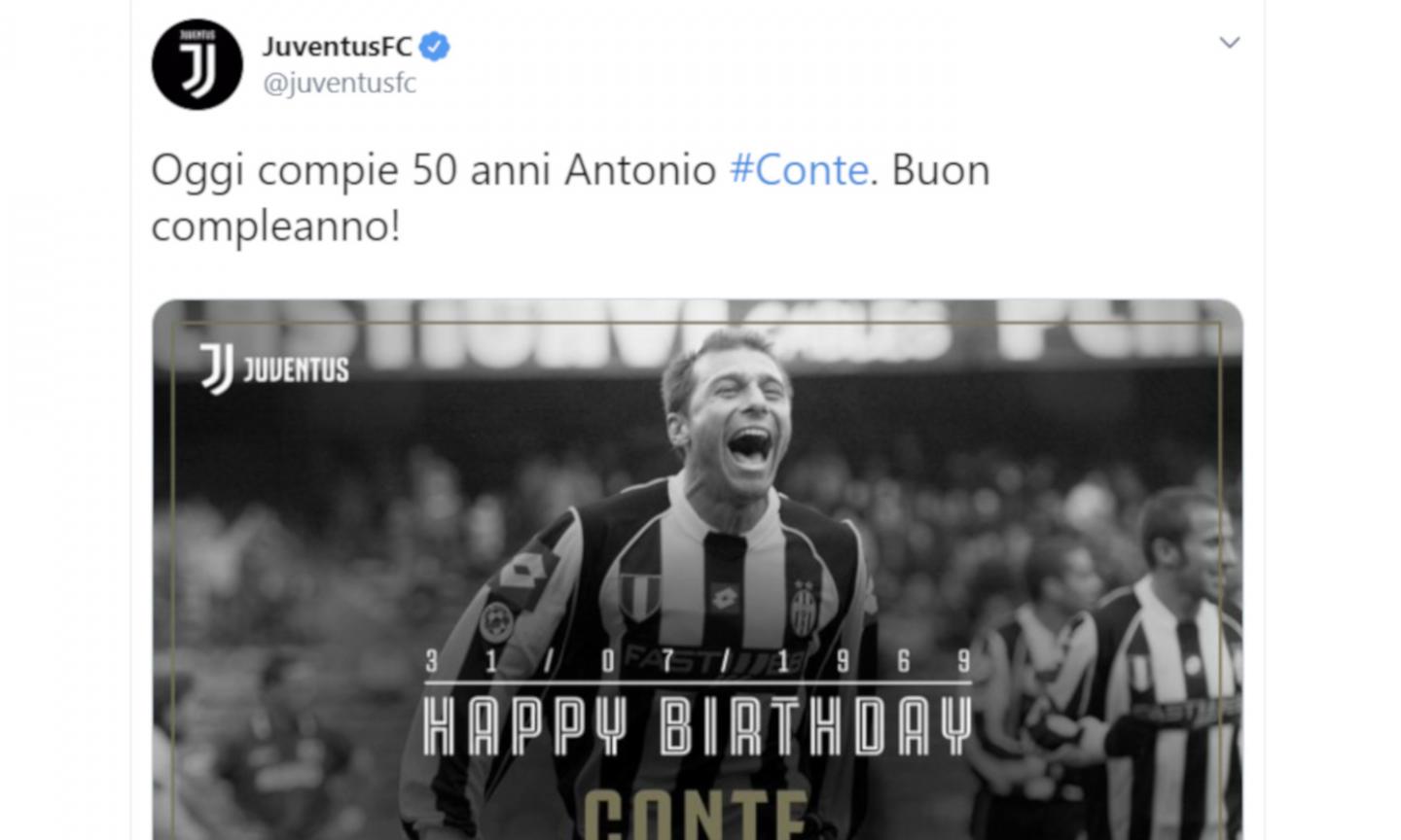 Conte fa 50 anni, la Juve provoca l'Inter: FOTO con la maglia dello scudetto vinto il 5 maggio 2002