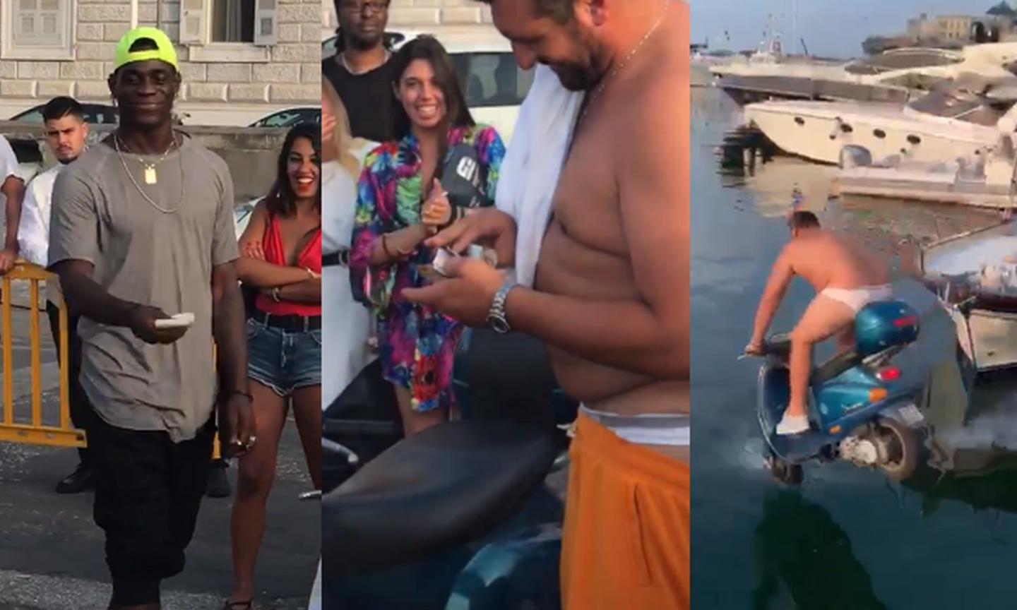 Napoli, la scommessa folle di Balotelli: duemila euro a chi si butta in mare col motorino VIDEO