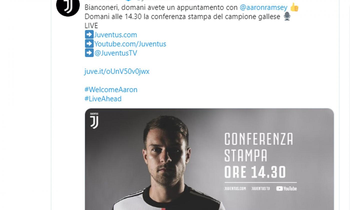 Juve, domani la conferenza di presentazione di Ramsey