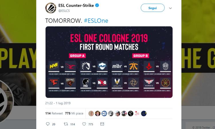 Counter Strike Global Offensive: al via l'ESL One Cologne 2019, 300mila dollari di montepremi