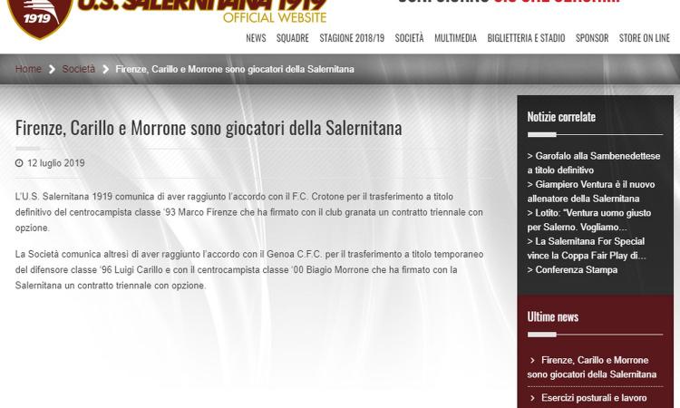Salernitana, UFFICIALE: preso Firenze, due prestiti dal Genoa