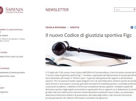 Domani alla Sapienza si parla del nuovo Codice di Giustizia Sportiva