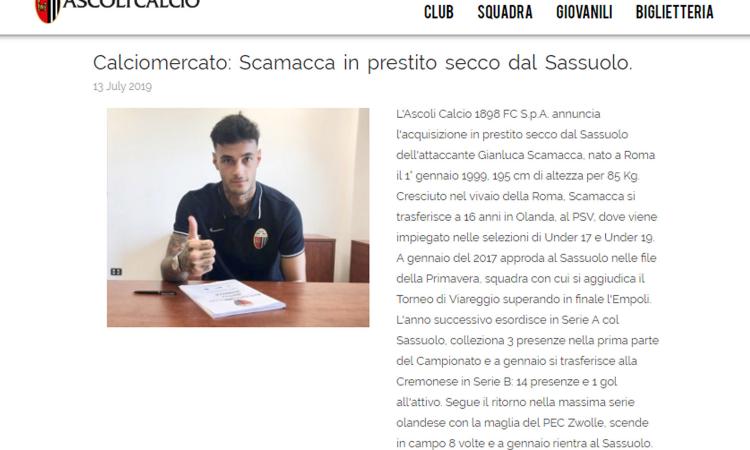 Sassuolo, UFFICIALE: un attaccante all'Ascoli