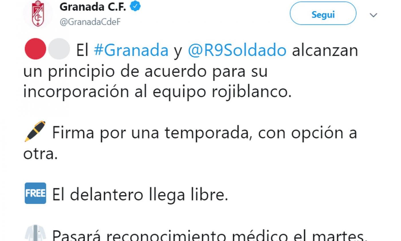 Granada, UFFICIALE: accordo per Soldado