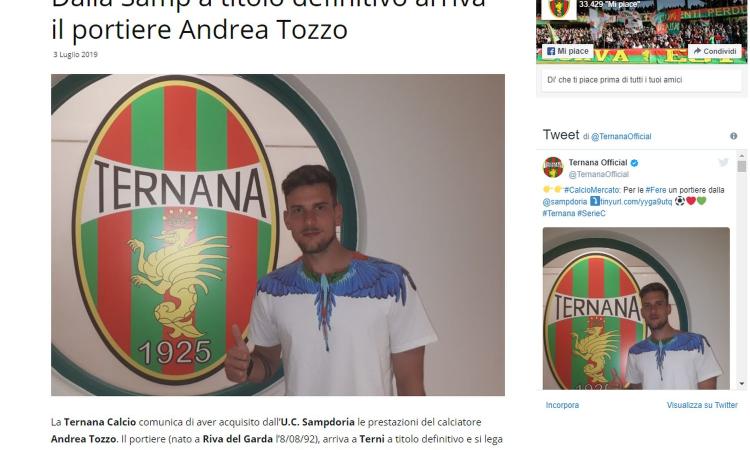 Ternana, UFFICIALE: arriva un portiere dalla Samp