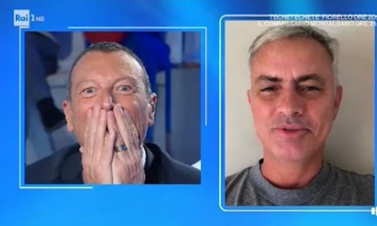 Il piccolo Jose, figlio di Amadeus, riceve una sorpresa: c'è Mourinho, e lui si commuove VIDEO