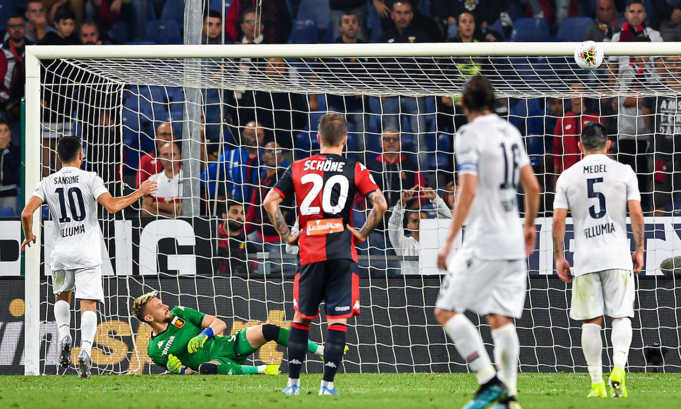 Che errore Sansone! Il Bologna recrimina, per il Genoa del 'faro' Schone un punto d'oro