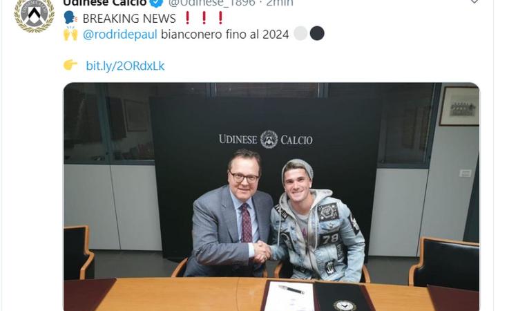 Udinese, UFFICIALE: rinnova De Paul. E' un obiettivo del Milan