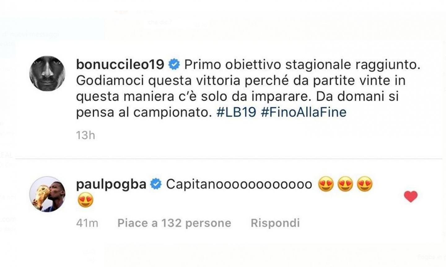 Pogba, messaggio d'amore alla Juve e Bonucci: 'Capitano!'   