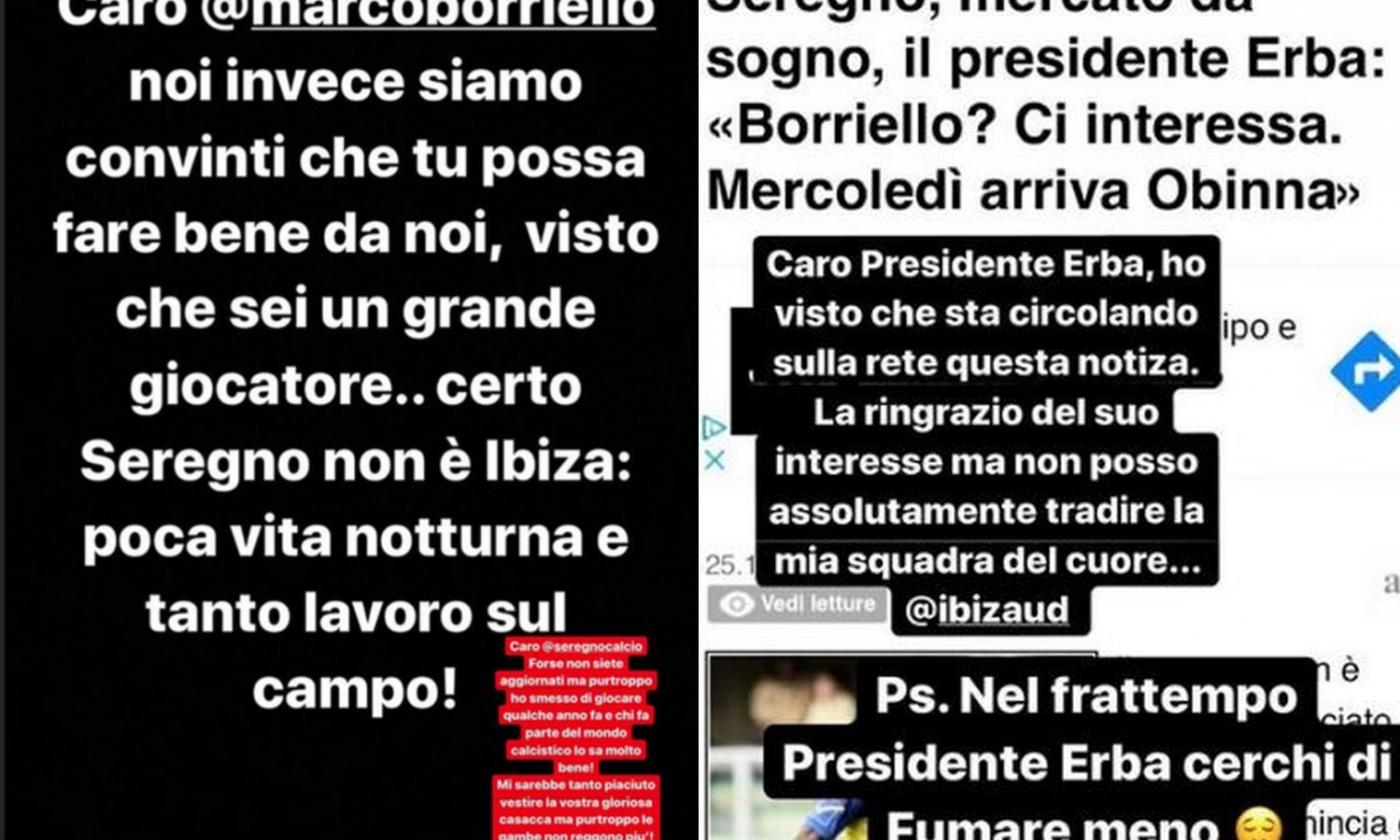 Siparietto Seregno-Borriello: 'Vieni da noi, anche se non è Ibiza'. La risposta: 'Presidente Erba, fumi di meno!'