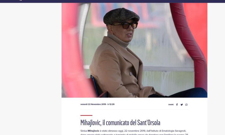 Mihajlovic, comunicato dell'ospedale: 'Sottoposto a trapianto di midollo osseo, gli esami sono positivi'