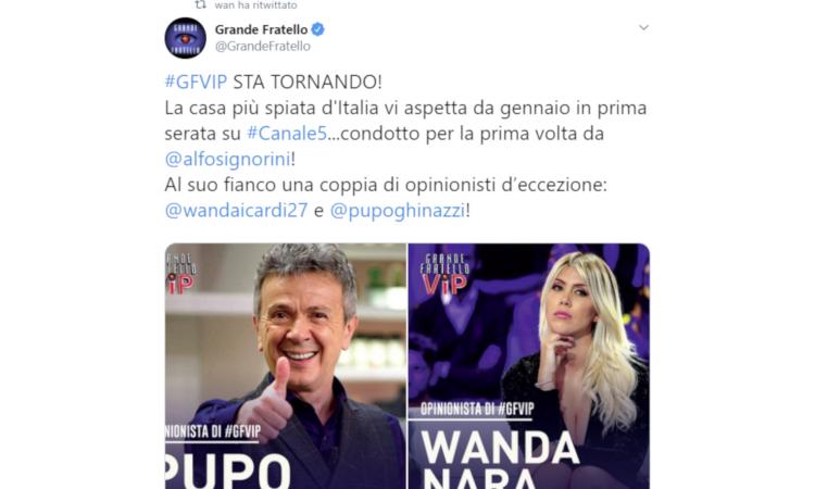 UFFICIALE, Wanda Nara opinionista al Grande Fratello VIP: 'Signorini grazie, felice di lavorare con Pupo'