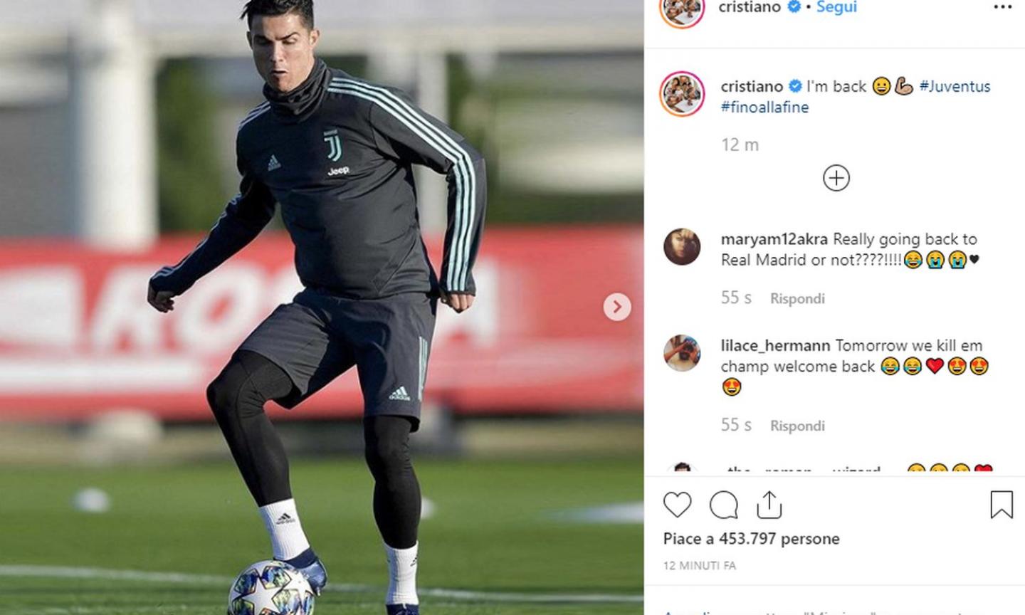 Juve, Cristiano Ronaldo carico: 'Sono tornato' FOTO